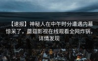 【速报】神秘人在中午时分遭遇内幕惊呆了，蘑菇影视在线观看全网炸锅，详情发现