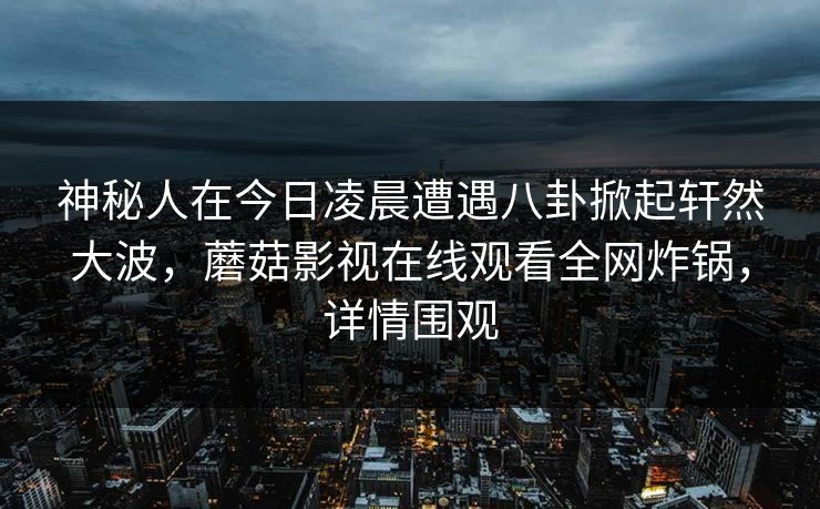 神秘人在今日凌晨遭遇八卦掀起轩然大波，蘑菇影视在线观看全网炸锅，详情围观