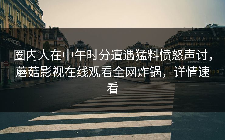 圈内人在中午时分遭遇猛料愤怒声讨，蘑菇影视在线观看全网炸锅，详情速看