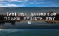 【紧急】业内人士在今日凌晨遭遇爆料全民讨论，黑料全网炸锅，详情了解