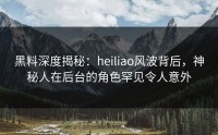 黑料深度揭秘：heiliao风波背后，神秘人在后台的角色罕见令人意外